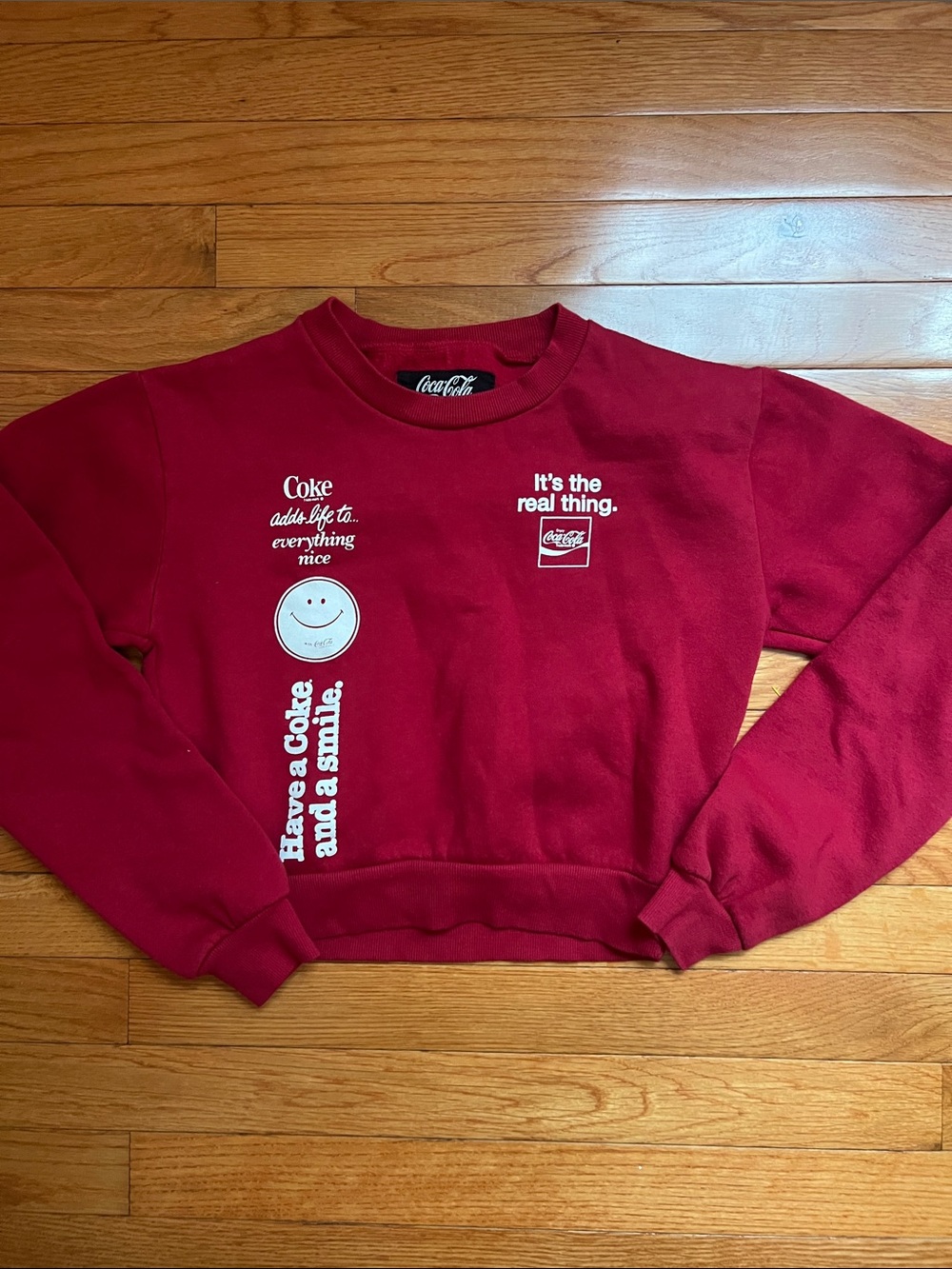 Coca Cola Burgundy Red Crewneck Sweatshirt with White Graphic